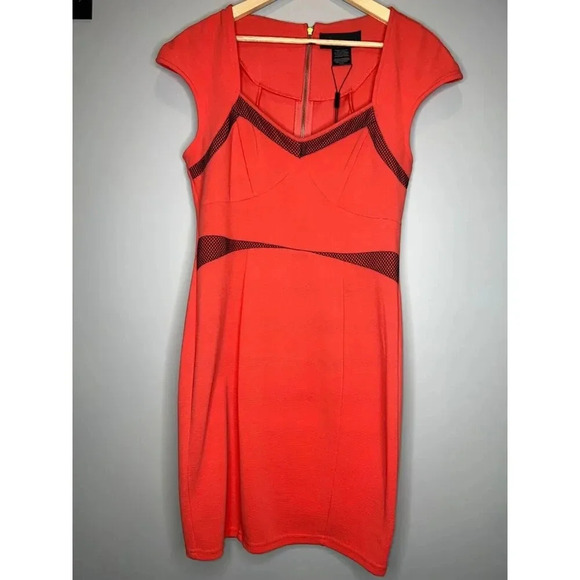 Kardashian Kollection mesh cutout bustier dress bandage midi coral size Large - Picture 3 of 7
